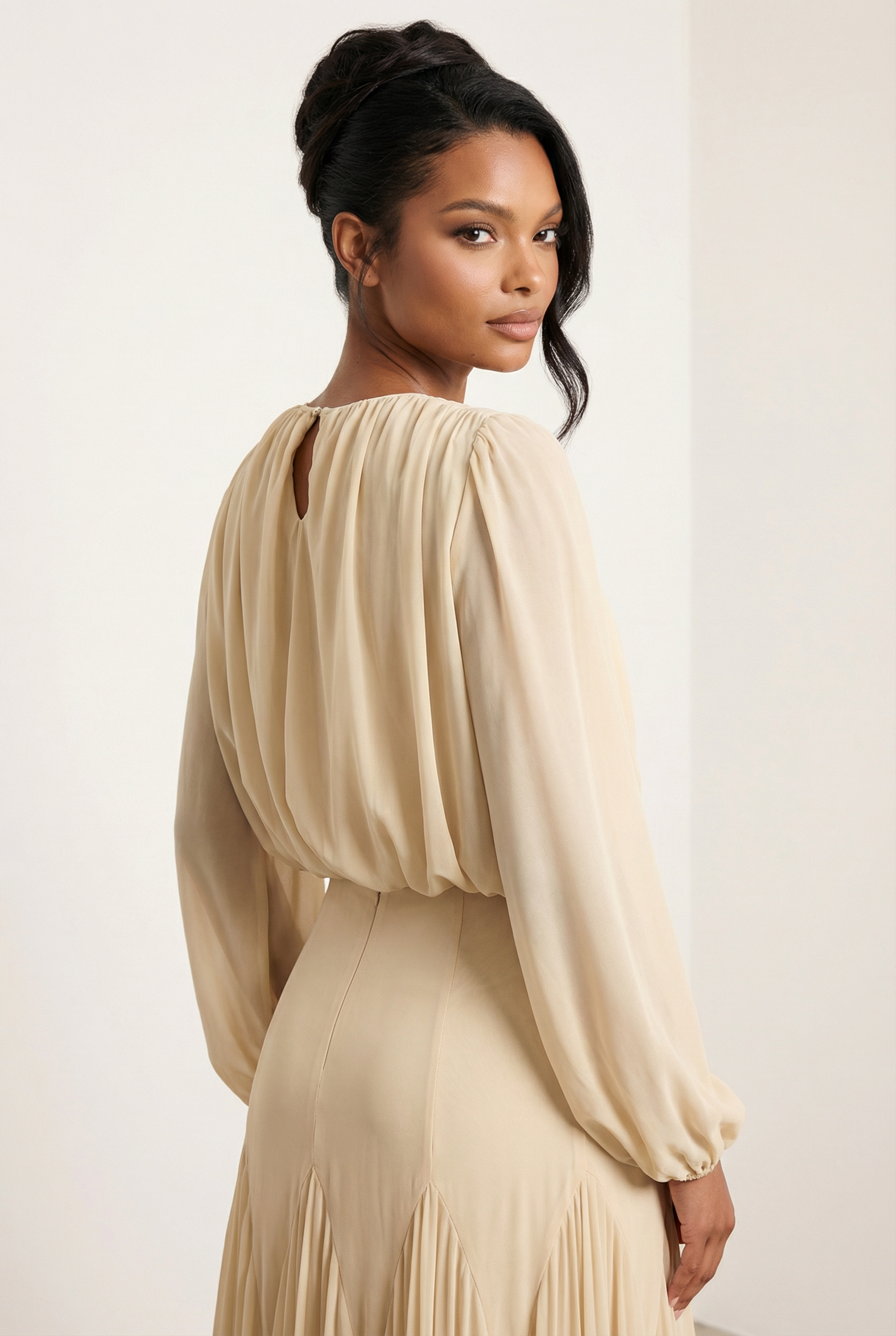 A&A Soleva Draped Sleeve Maxi Dress