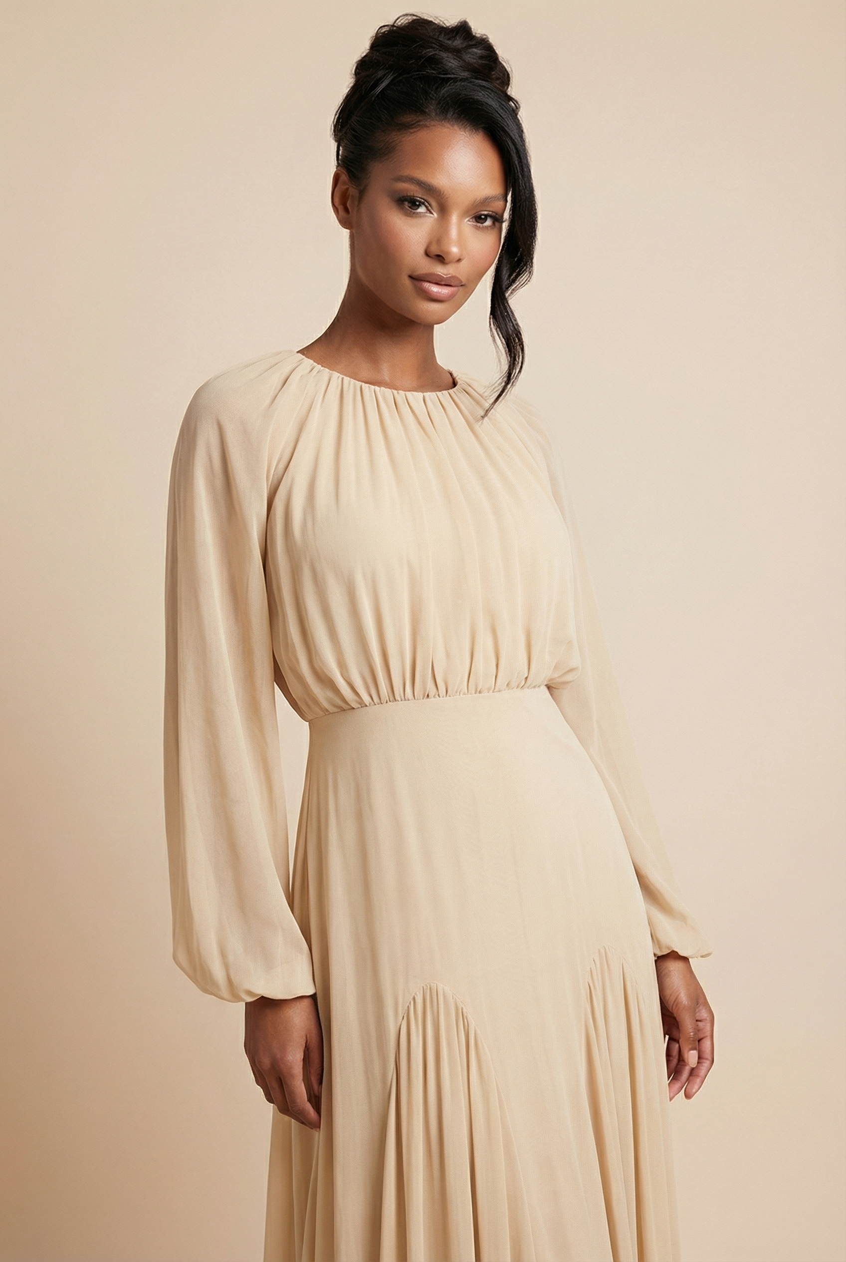 A&A Soleva Draped Sleeve Maxi Dress