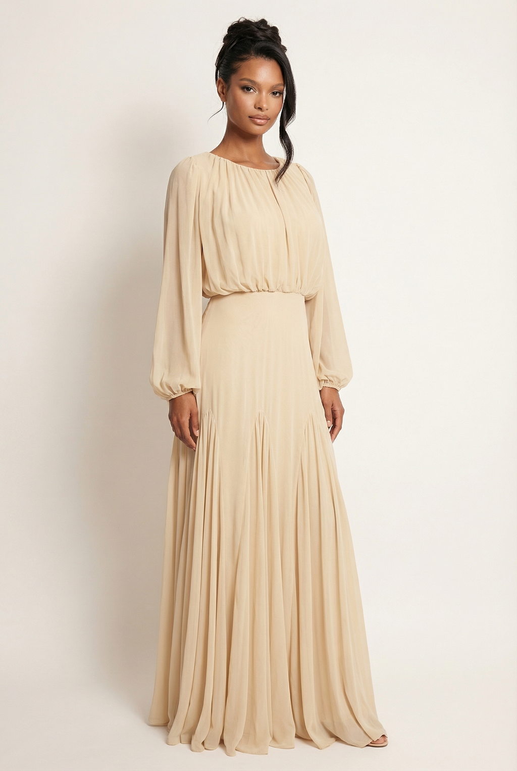 A&A Soleva Draped Sleeve Maxi Dress