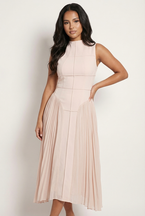 A&A Lunelle Seam Detail Pleated Midi Dress