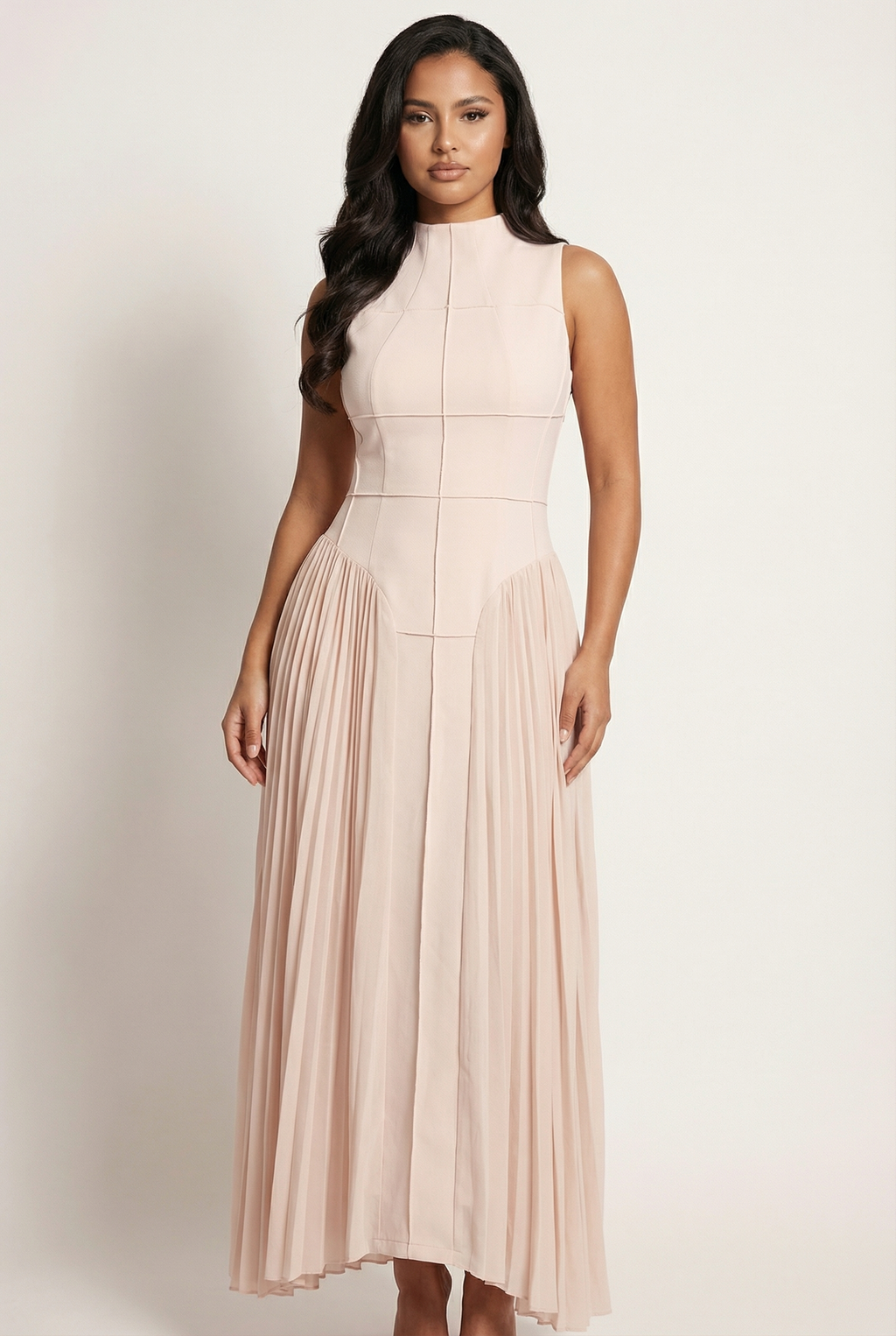 A&A Lunelle Seam Detail Pleated Midi Dress