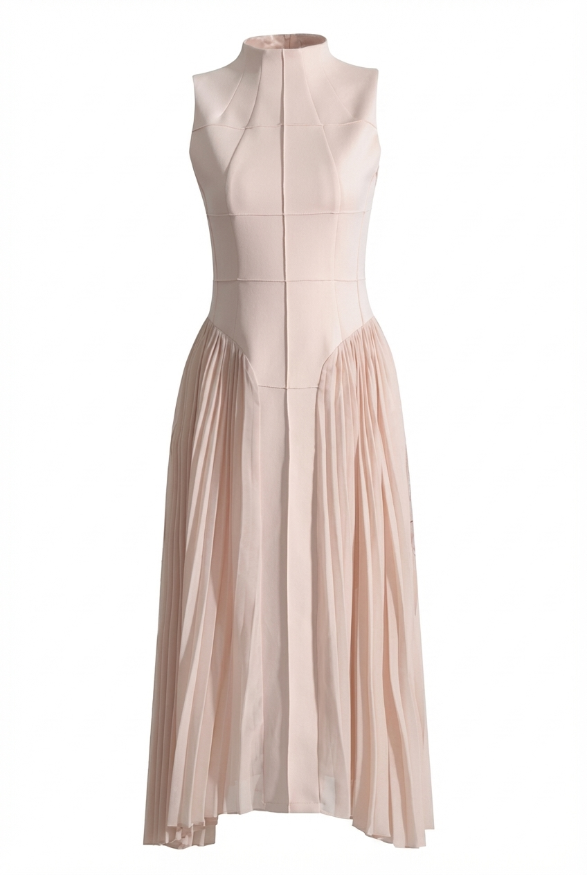 A&A Lunelle Seam Detail Pleated Midi Dress