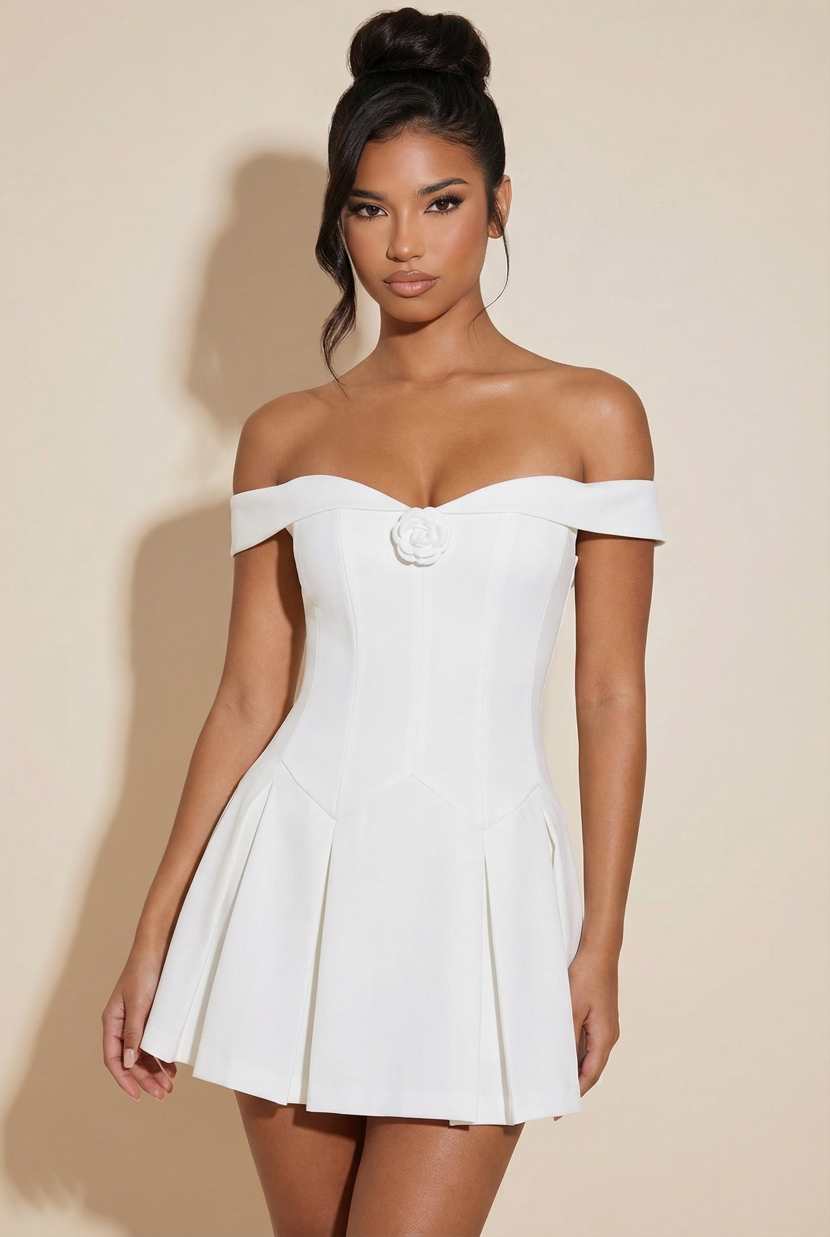 open lace back dress Off the Shoulder White Pearls A-line Short Dress – Ohmollydress