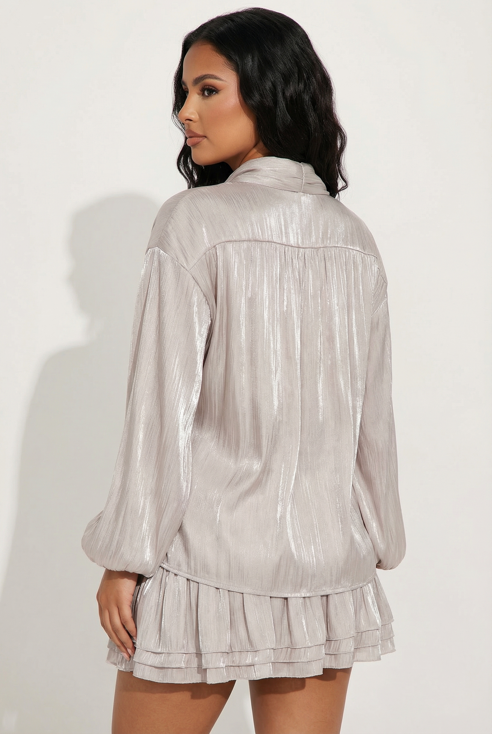 A&A Aurelise Bow Tie Blouse & Ruched Mini Skirt Set