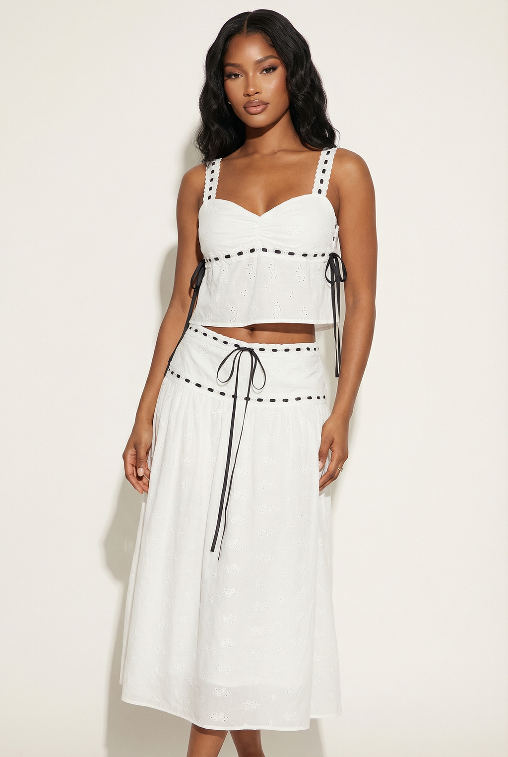 A&A Rosaline Ribbon Detail Top & Midi Skirt Set