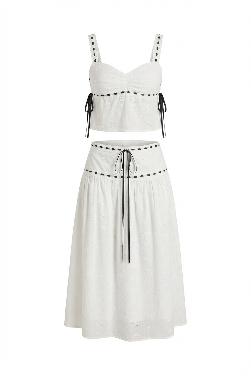 A&A Rosaline Ribbon Detail Top & Midi Skirt Set