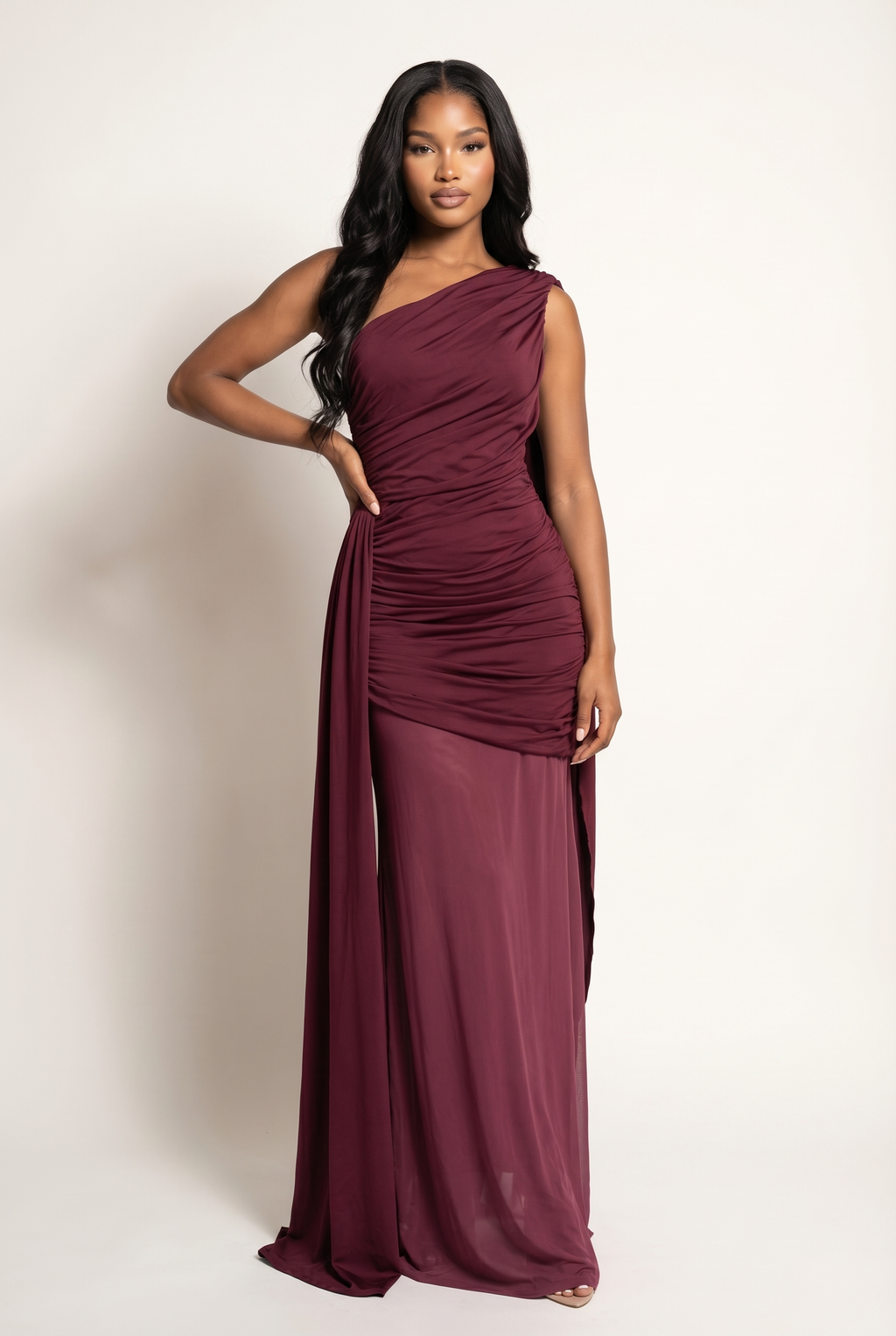 A&A Niva Draped One Shoulder Maxi Dress