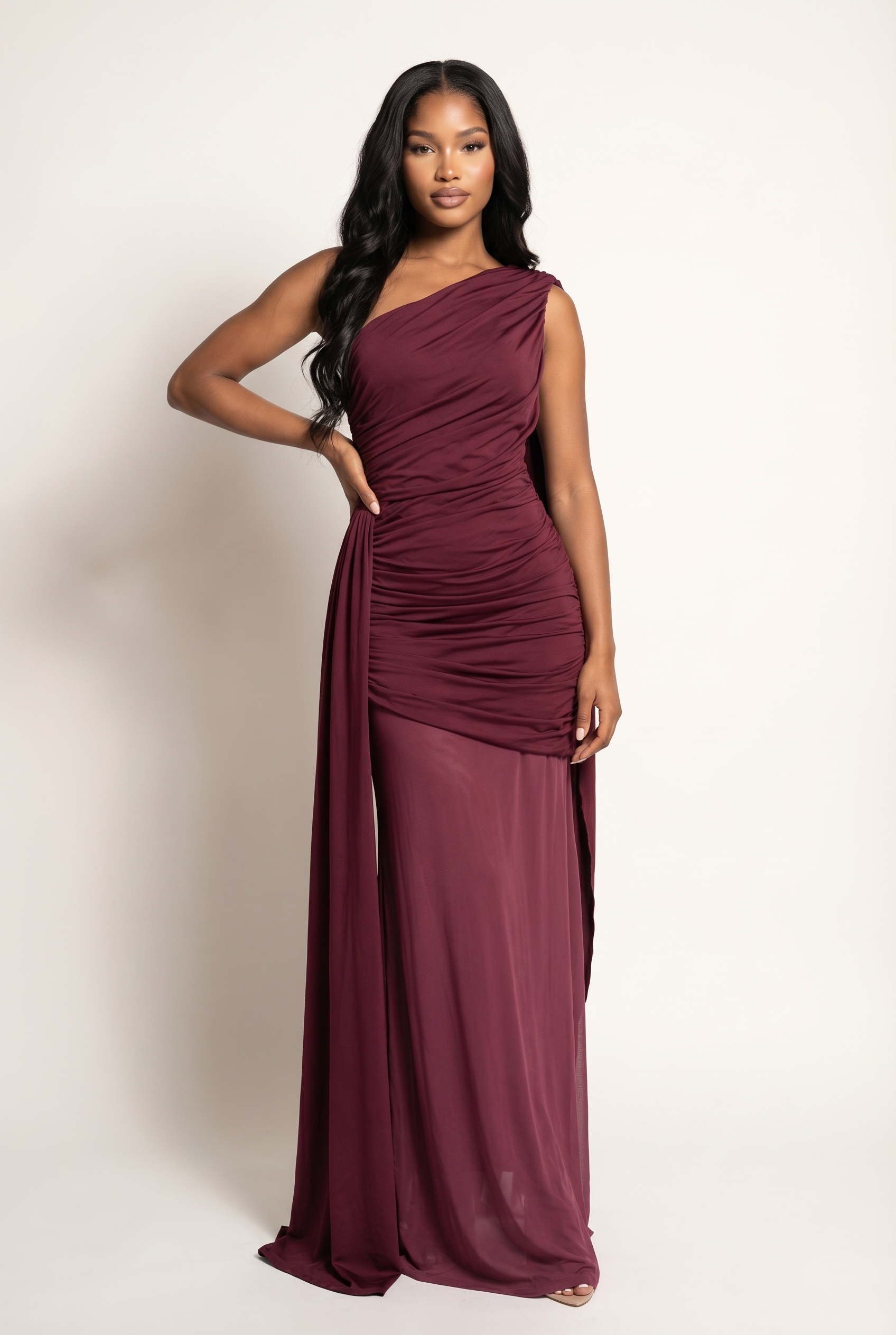 A&A Niva Draped One Shoulder Maxi Dress