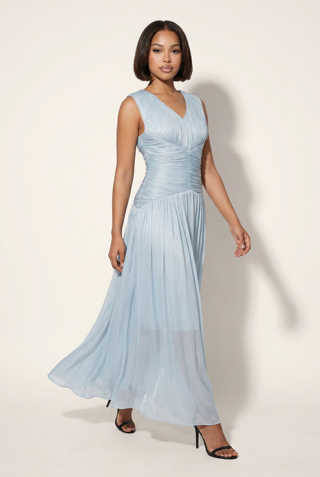 A&A Bellune Blue Chiffon Maxi Dress