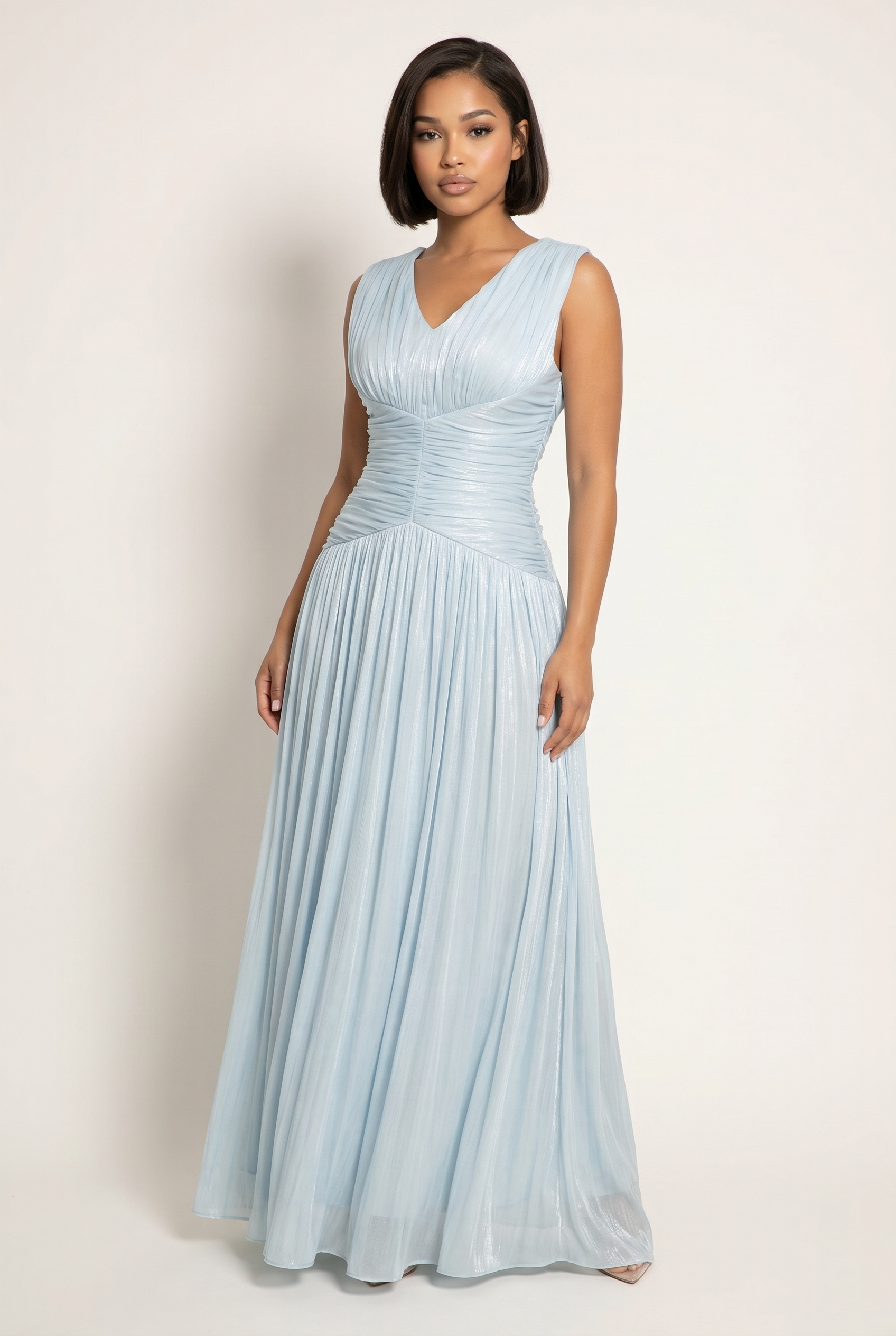 A&A Bellune Blue Chiffon Maxi Dress