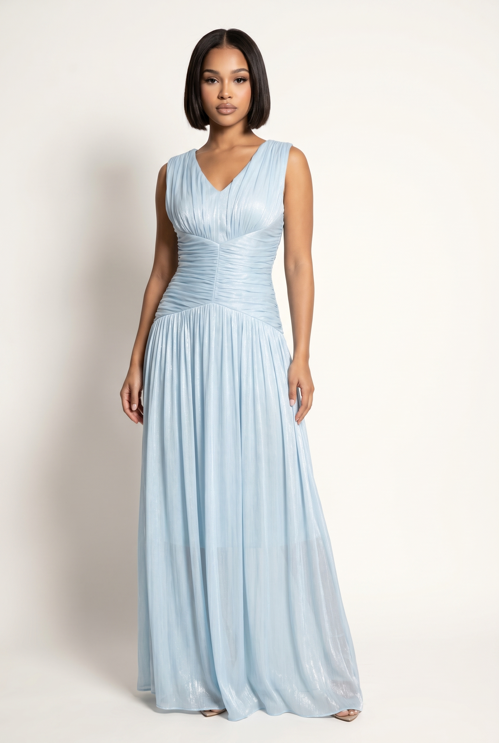 A&A Bellune Blue Chiffon Maxi Dress