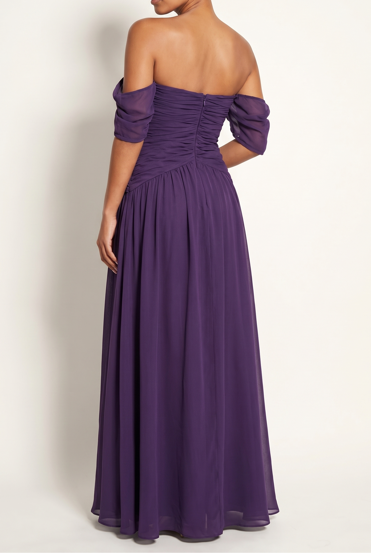 A&A Evara Off Shoulder Chiffon Maxi Dress