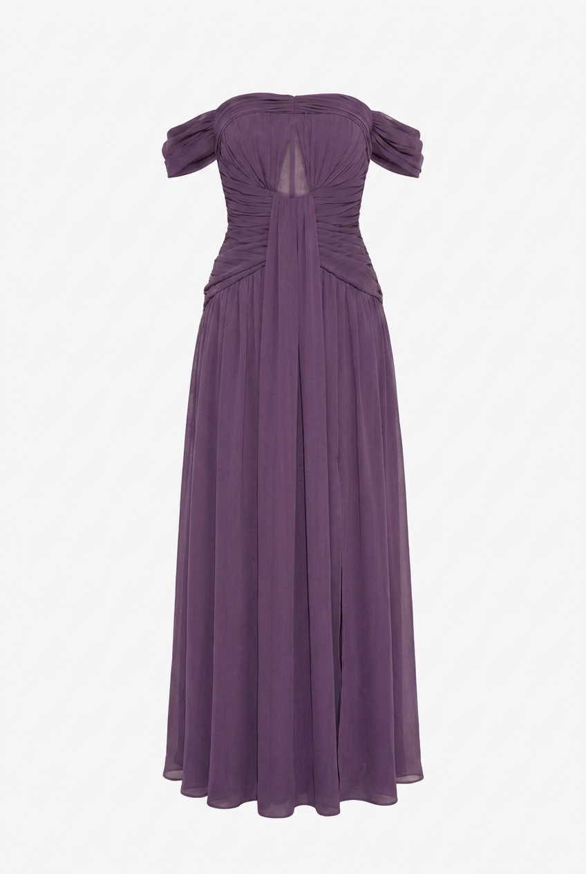 A&A Evara Off Shoulder Chiffon Maxi Dress