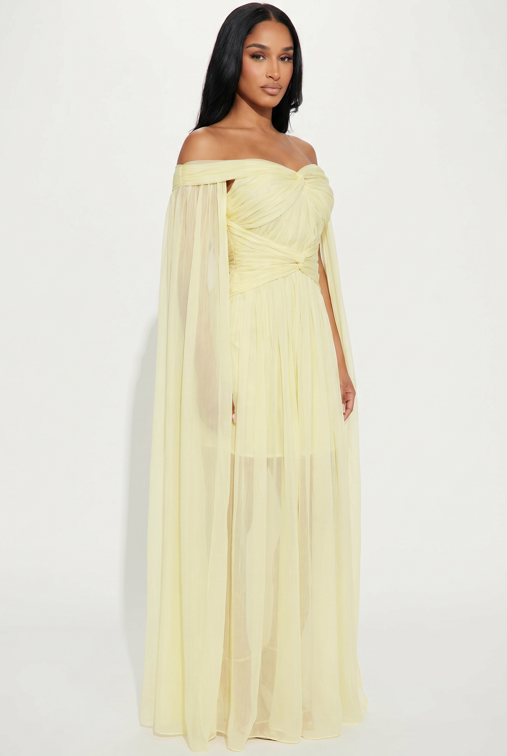 A&A Florielle Draped Mesh Overlay Maxi Dress