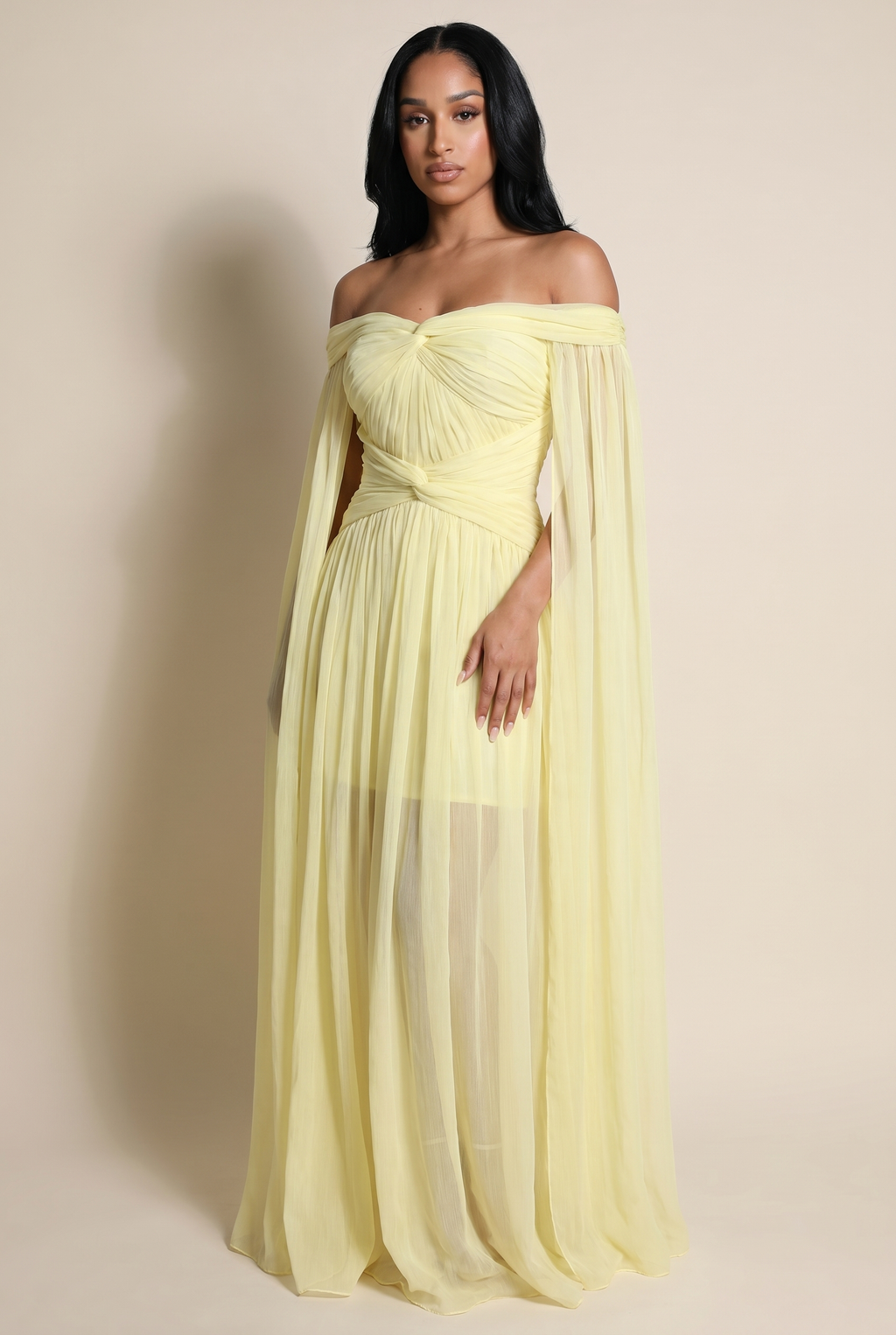 A&A Florielle Draped Mesh Overlay Maxi Dress