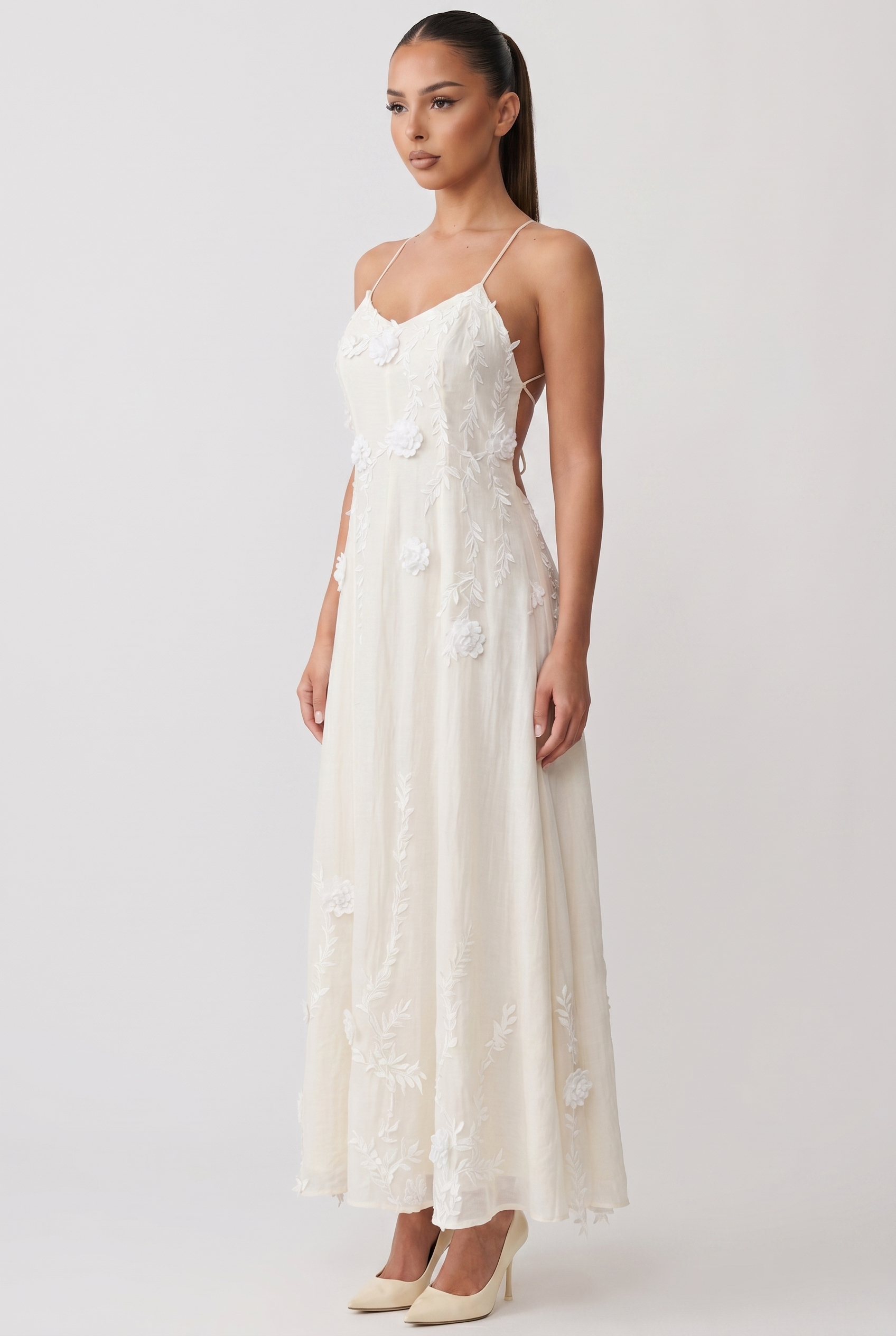 A&A Nerelle Flower Detail Backless A-Line Maxi Dress