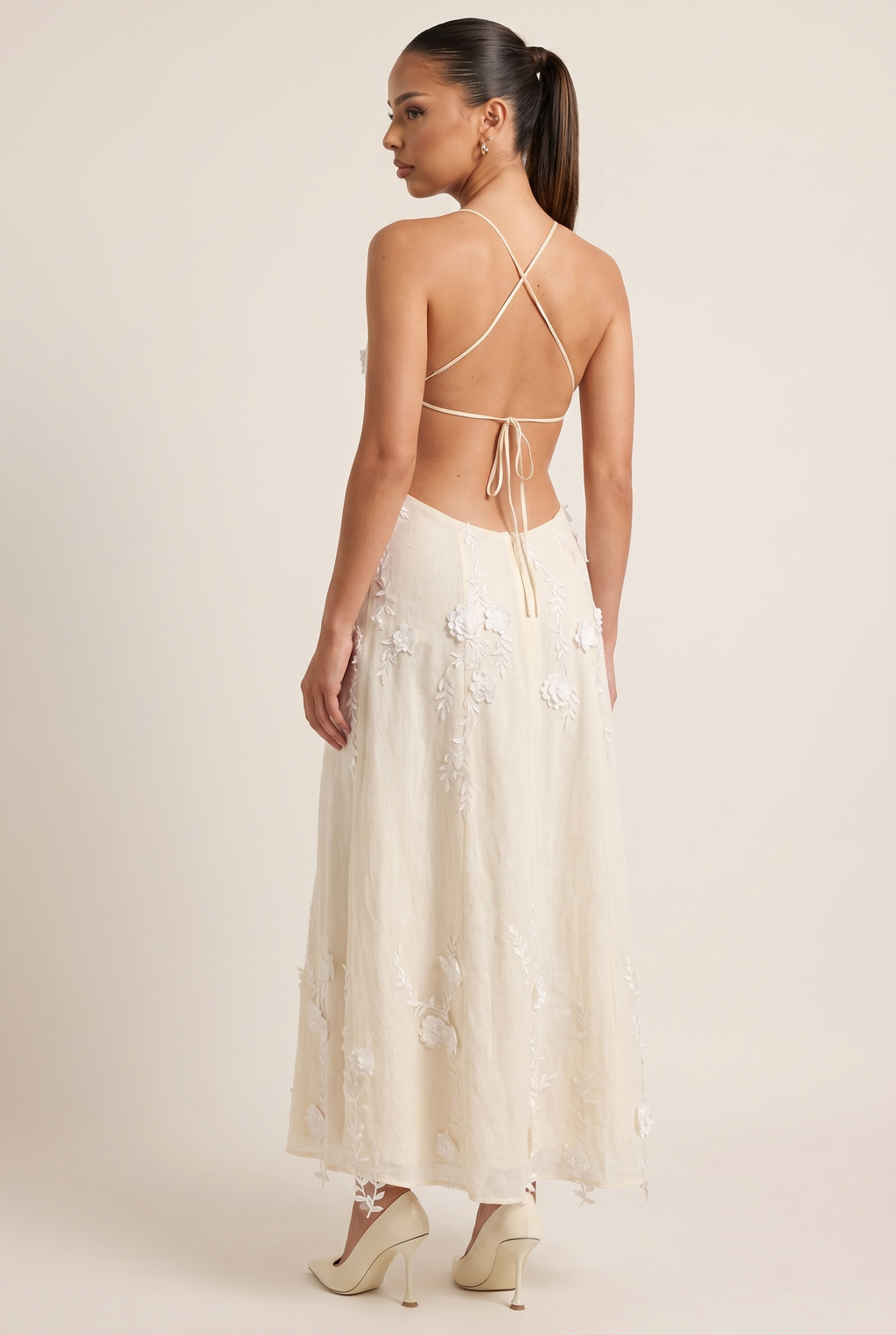 A&A Nerelle Flower Detail Backless A-Line Maxi Dress