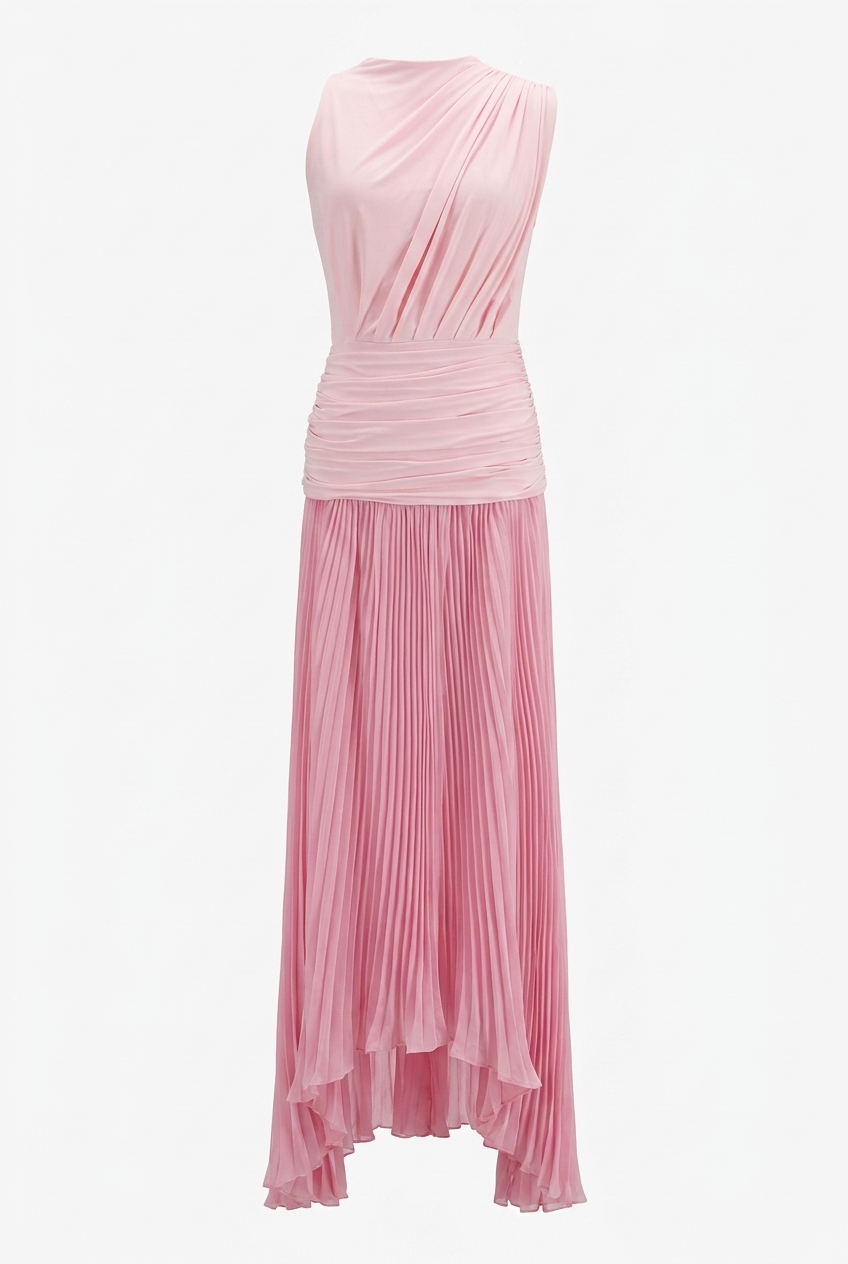 A&A Calira Pleated Draped Maxi Dress