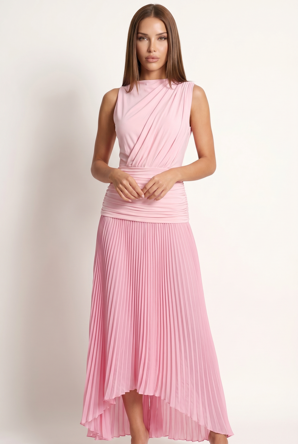 A&A Calira Pleated Draped Maxi Dress