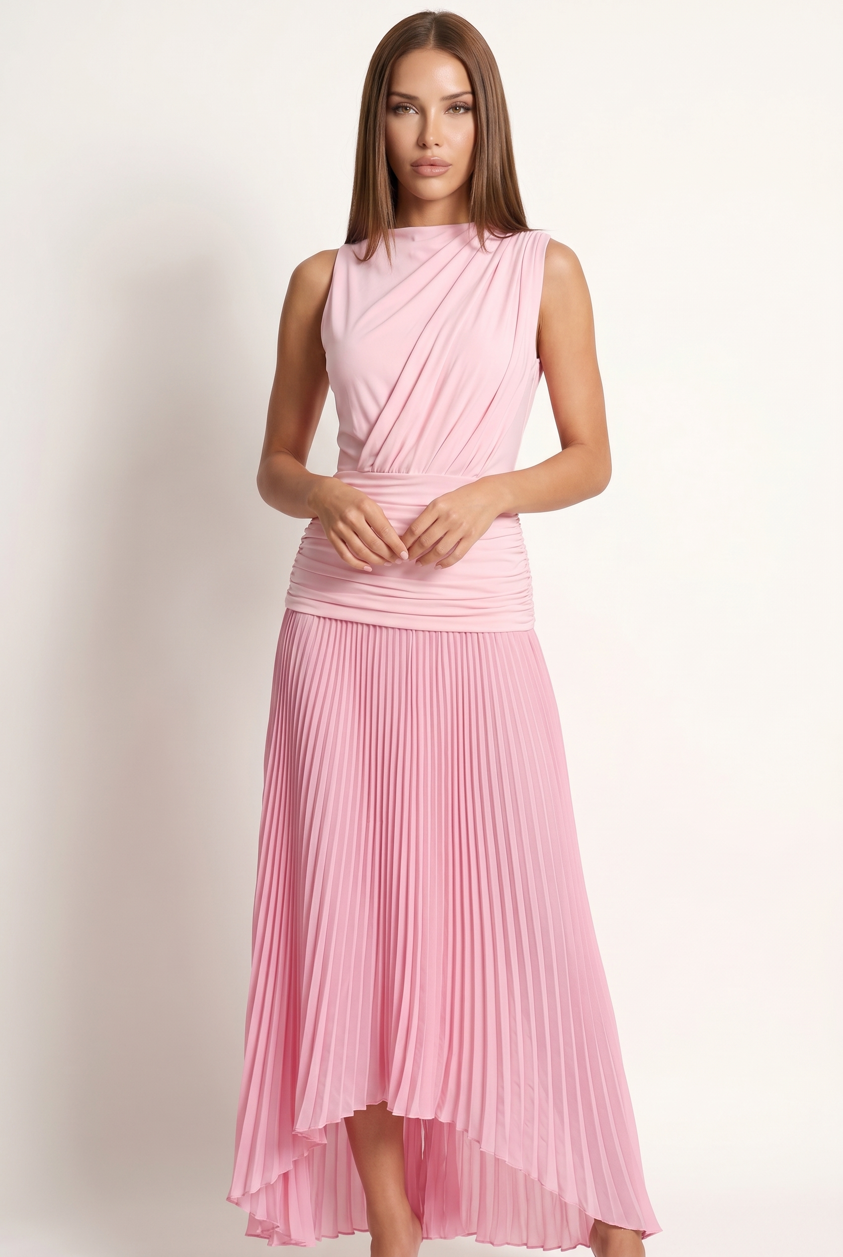 A&A Calira Pleated Draped Maxi Dress
