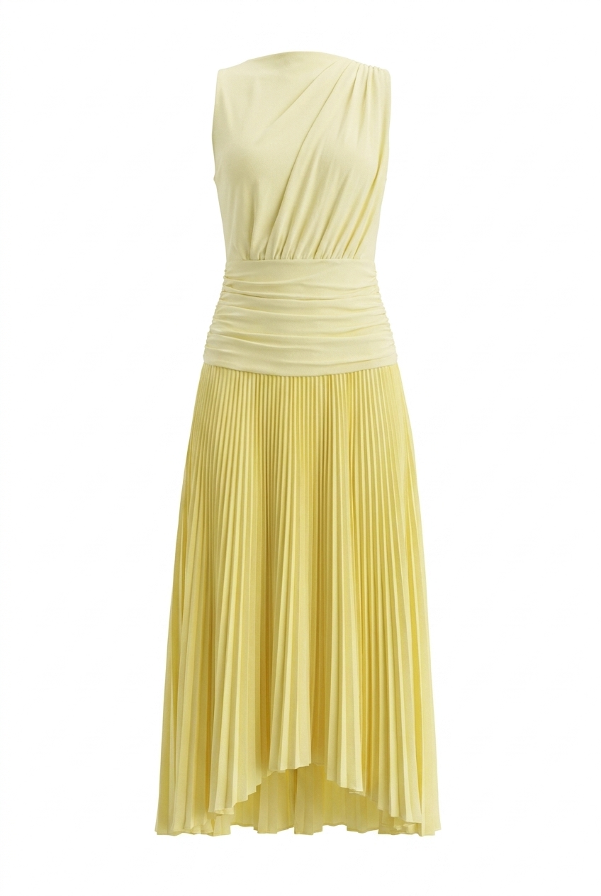 A&A Calira Pleated Draped Maxi Dress