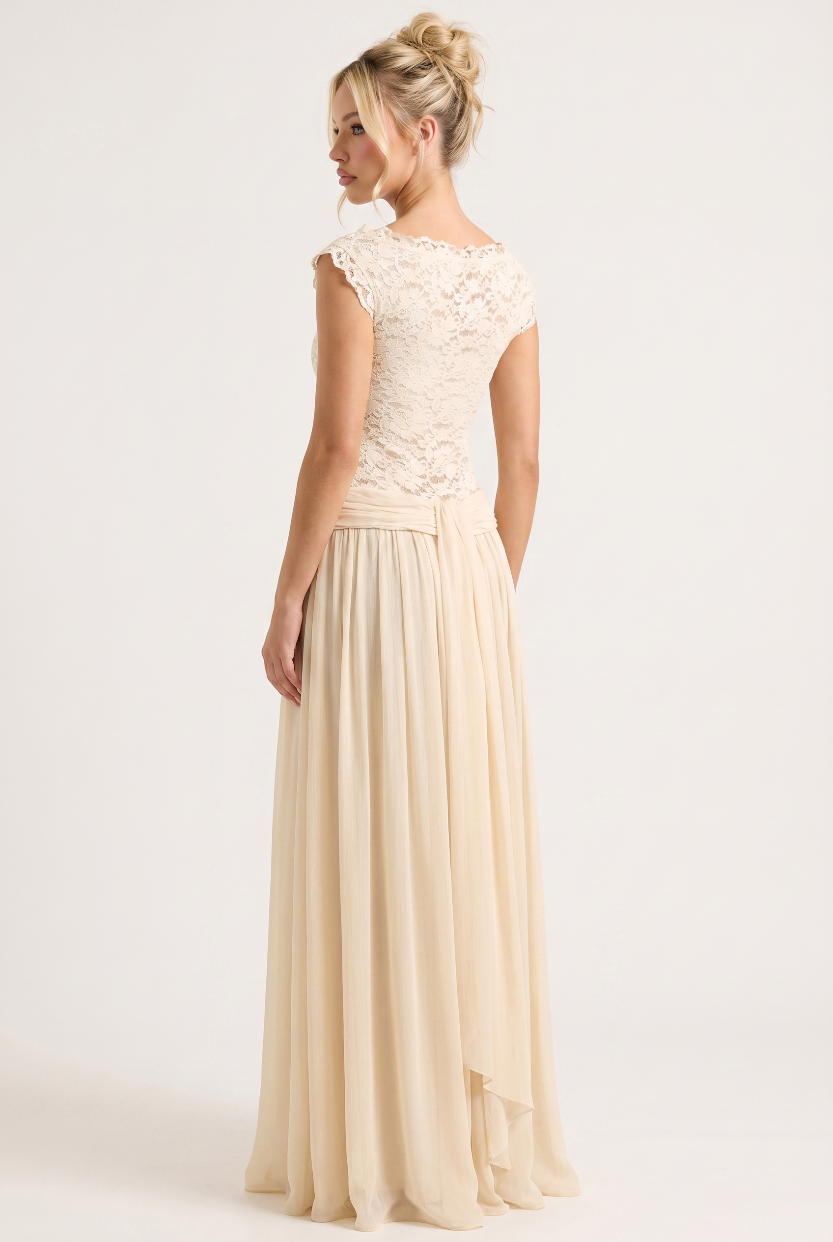 A&A Thalisse Lace Detail Sheer Draped Maxi Dress