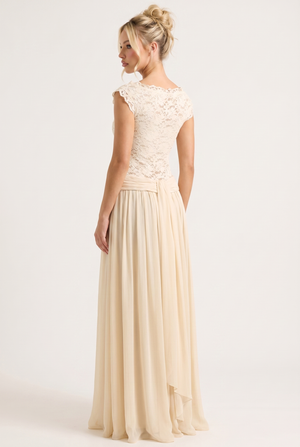 A&A Thalisse Lace Detail Sheer Draped Maxi Dress