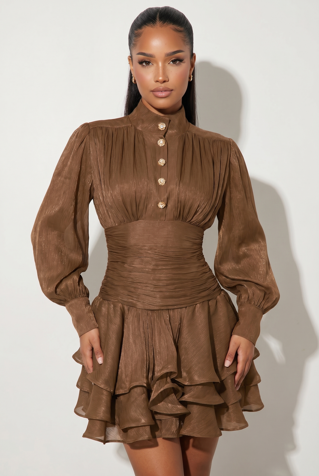 A&A Melora Layered Ruched Organza Mini Dress
