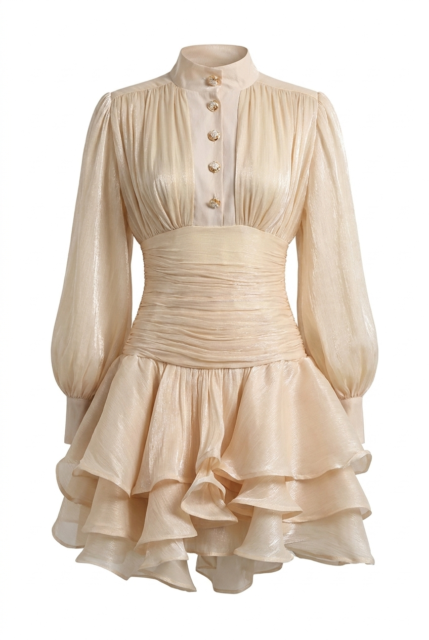 A&A Melora Layered Ruched Organza Mini Dress