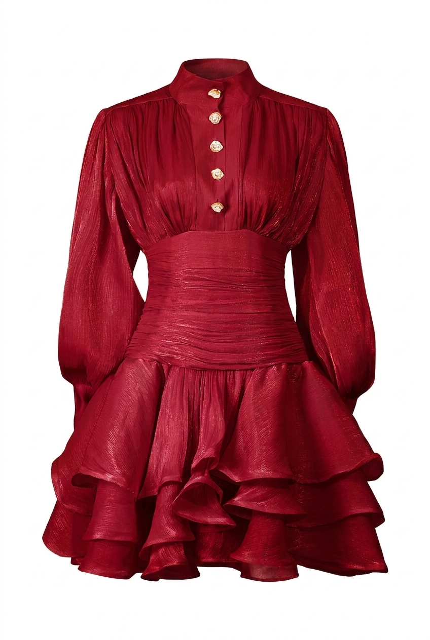 A&A Melora Layered Ruched Organza Mini Dress