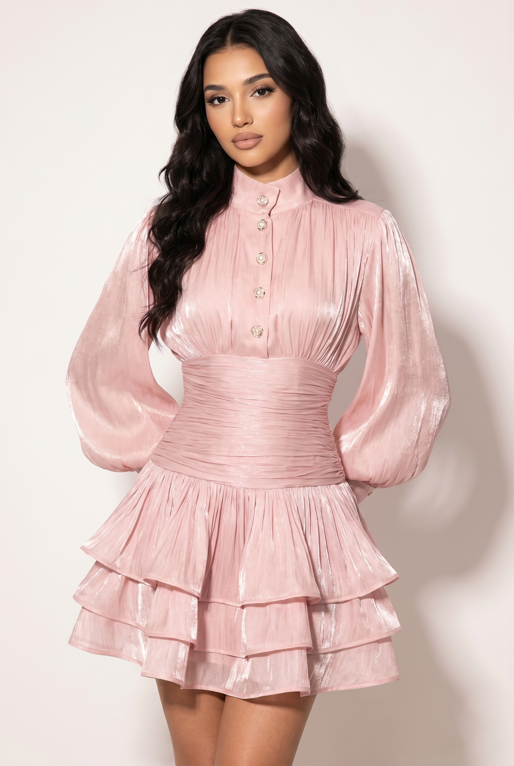 A&A Melora Layered Ruched Organza Mini Dress