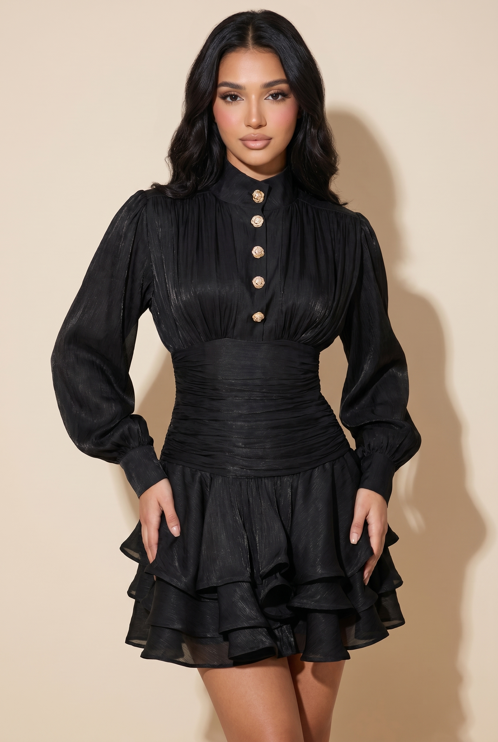 A&A Melora Layered Ruched Organza Mini Dress
