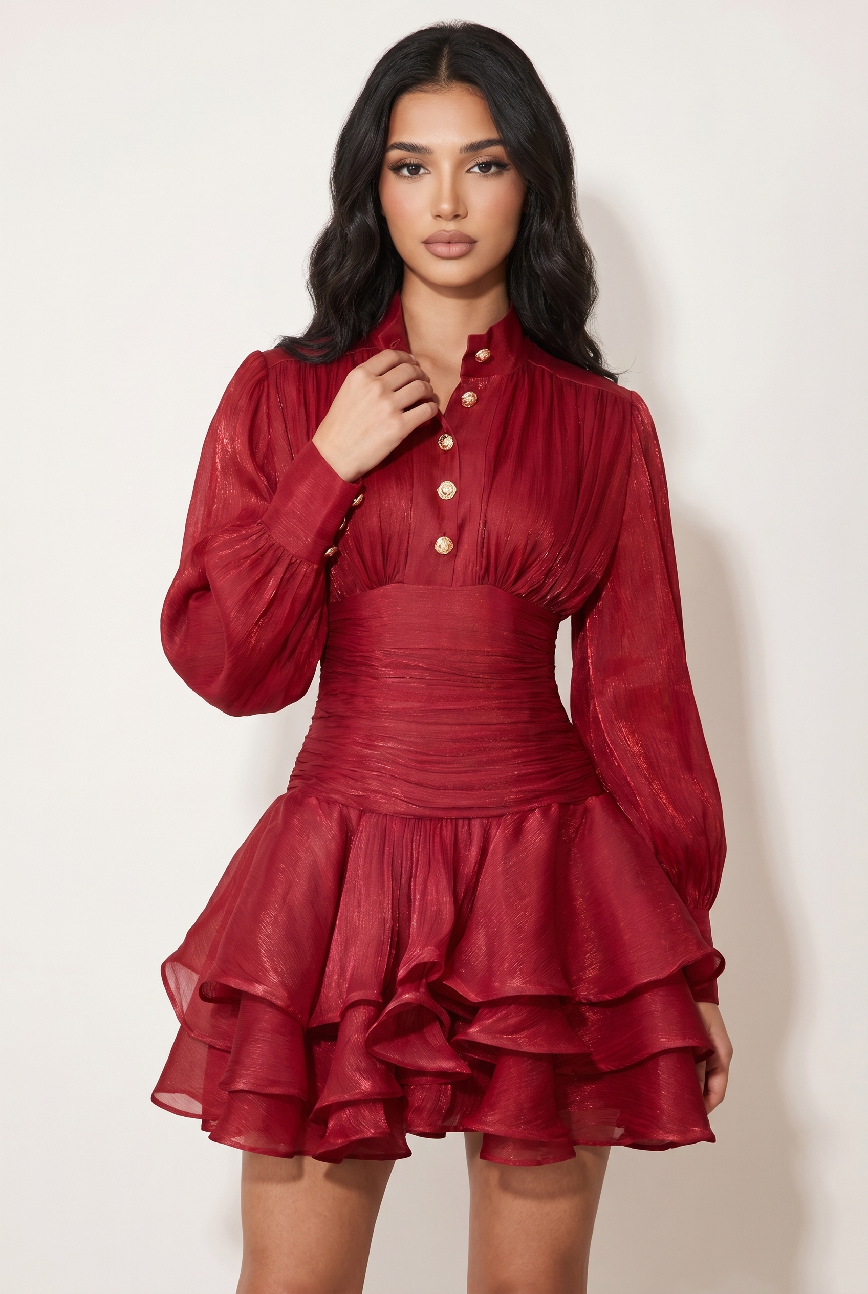 A&A Melora Layered Ruched Organza Mini Dress