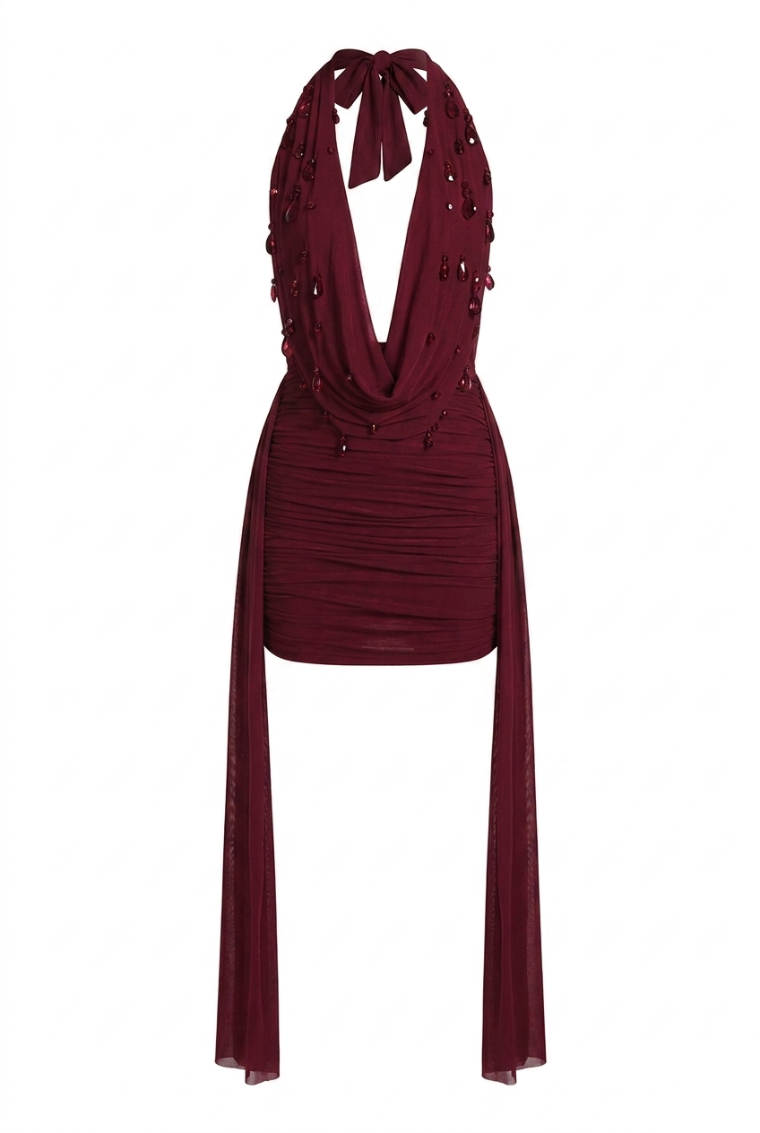A&A Avenia Halter Ruched Mini Dress