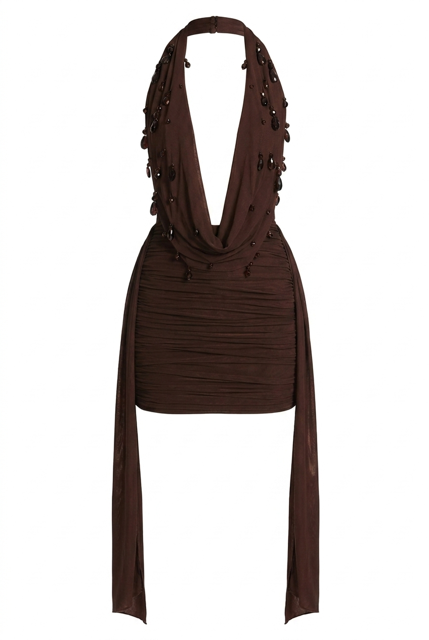 A&A Avenia Halter Ruched Mini Dress