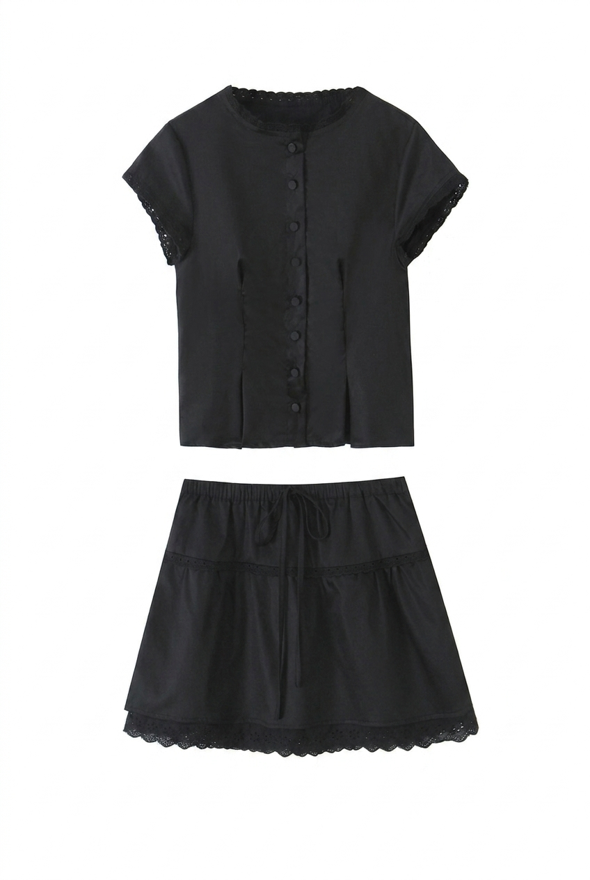 A&A Elarine Shirt Top & A-Line Mini Skirt Set