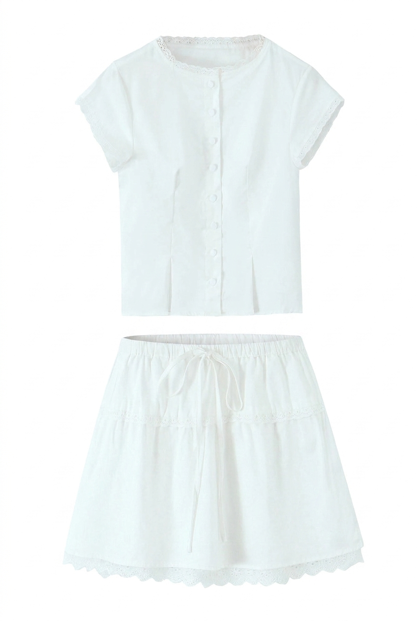 A&A Elarine Shirt Top & A-Line Mini Skirt Set