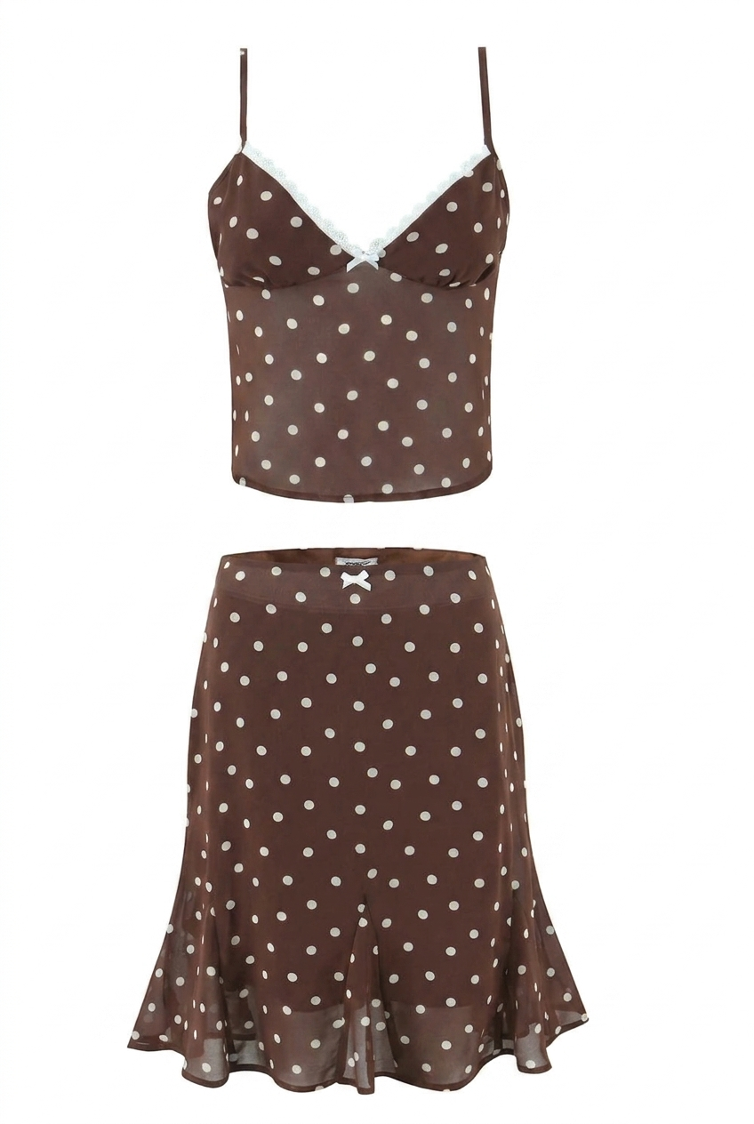 A&A Sorellea Polka Dot Tank Top & Mermaid Midi Skirt Set