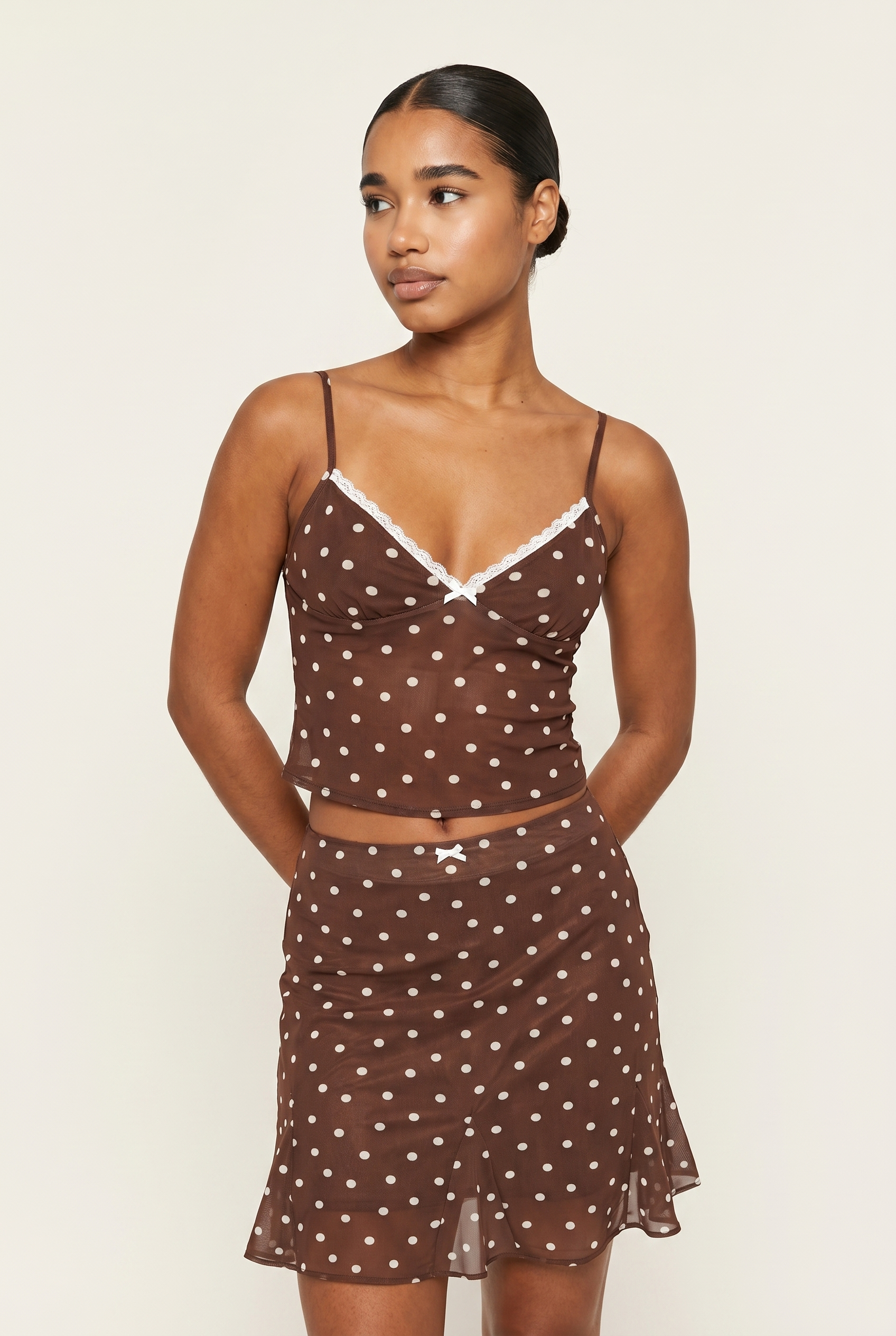 A&A Sorellea Polka Dot Tank Top & Mermaid Midi Skirt Set
