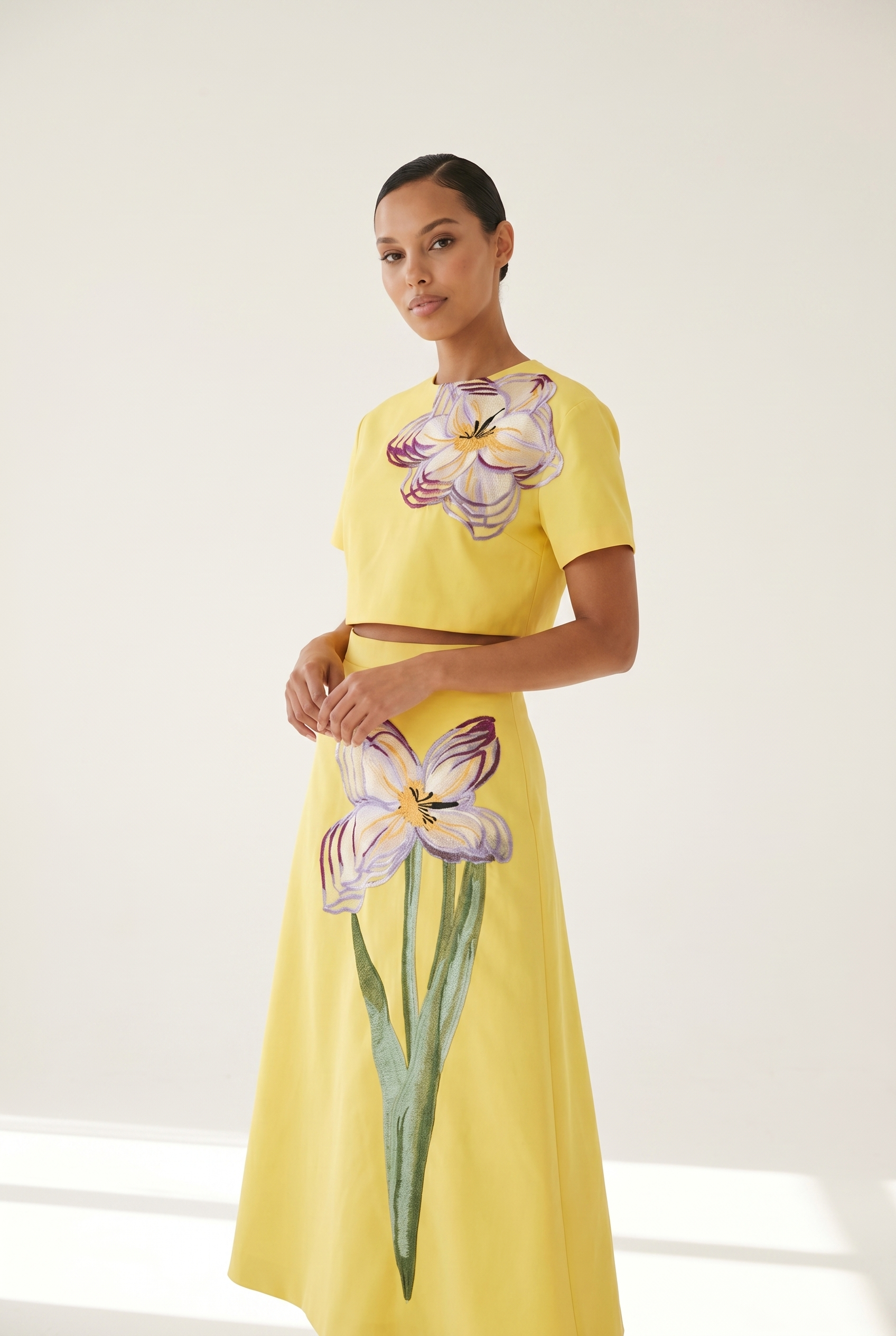 A&A Aurevia Floral Embroidered A-Line Midaxi Skirt & Top Set
