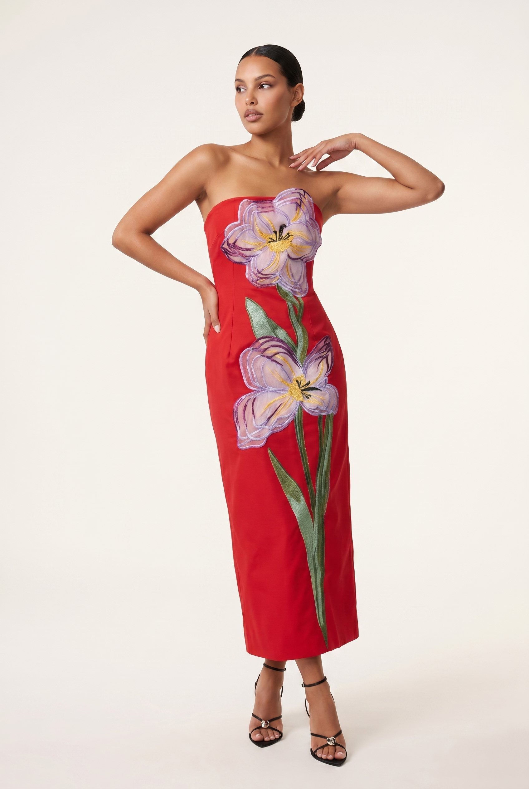 A&A Solelle Floral Embroidered A-Line Maxi Dress