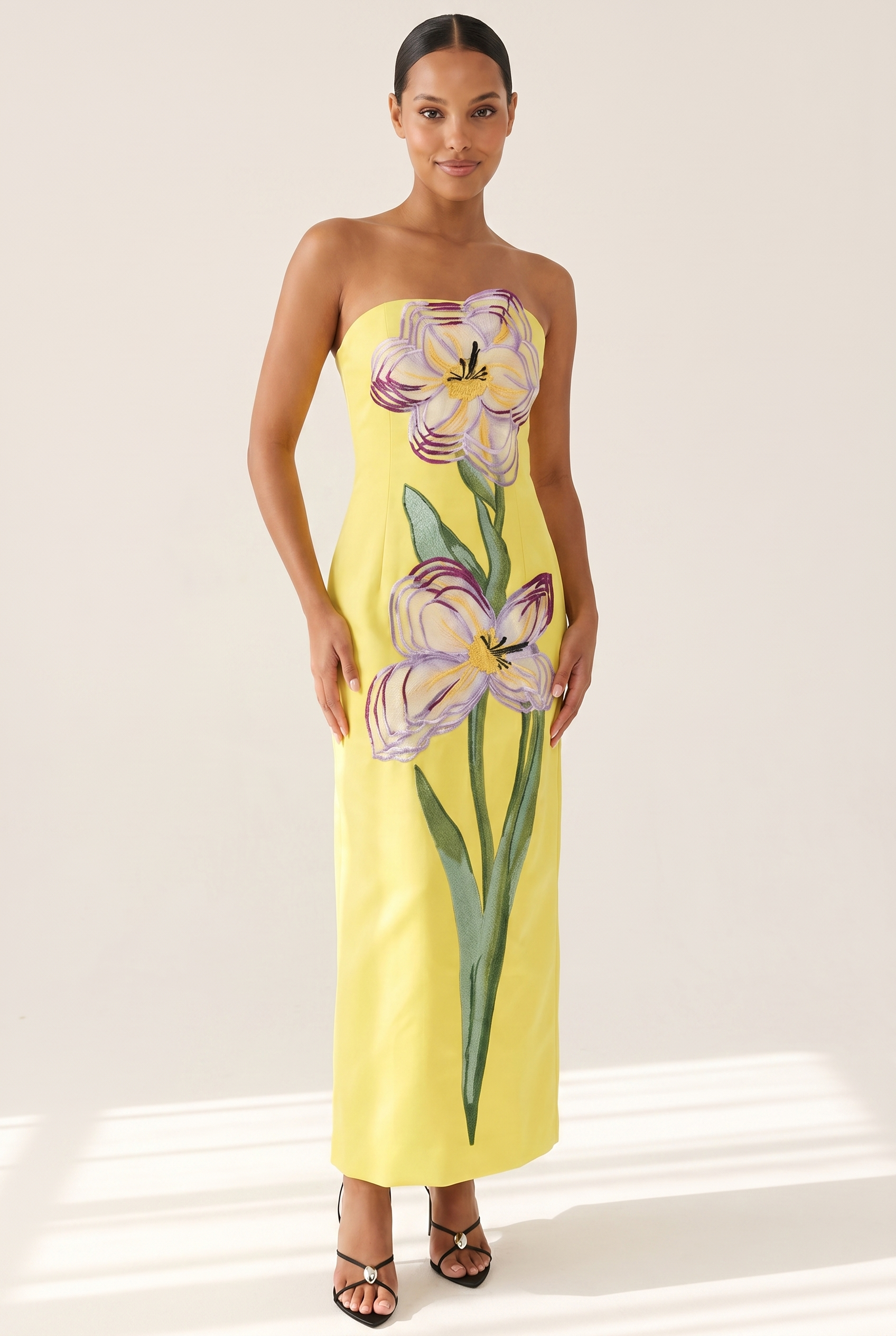 A&A Solelle Floral Embroidered A-Line Maxi Dress