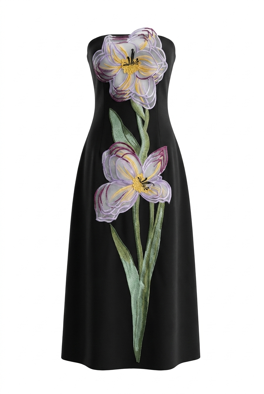 A&A Solelle Floral Embroidered A-Line Maxi Dress