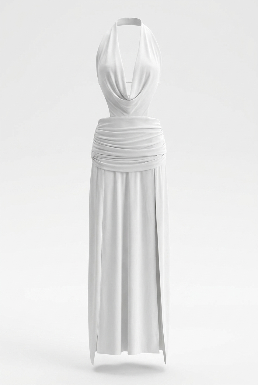 A&A Rivelle Halter Draped Backless Maxi Dress – ARIELLA & AYANA
