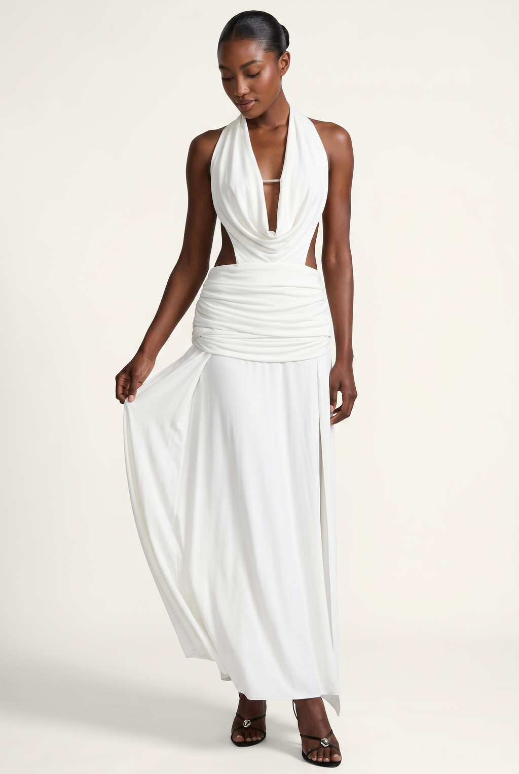 A&A Rivelle Halter Draped Backless Maxi Dress
