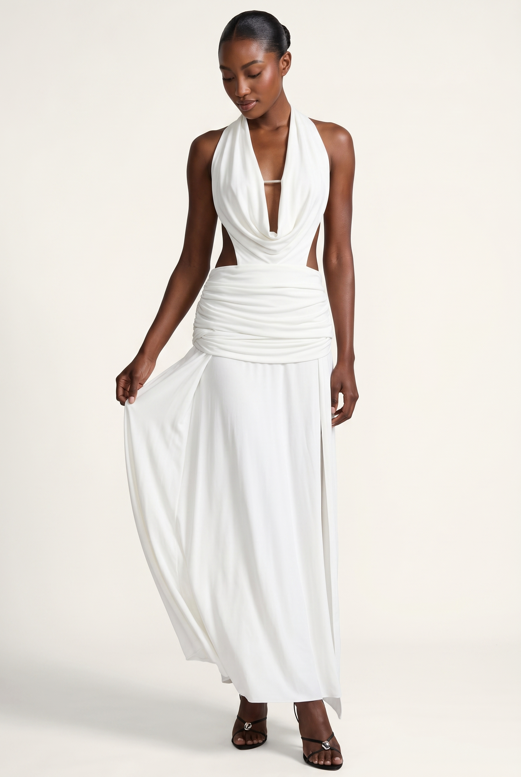 A&A Rivelle Halter Draped Backless Maxi Dress