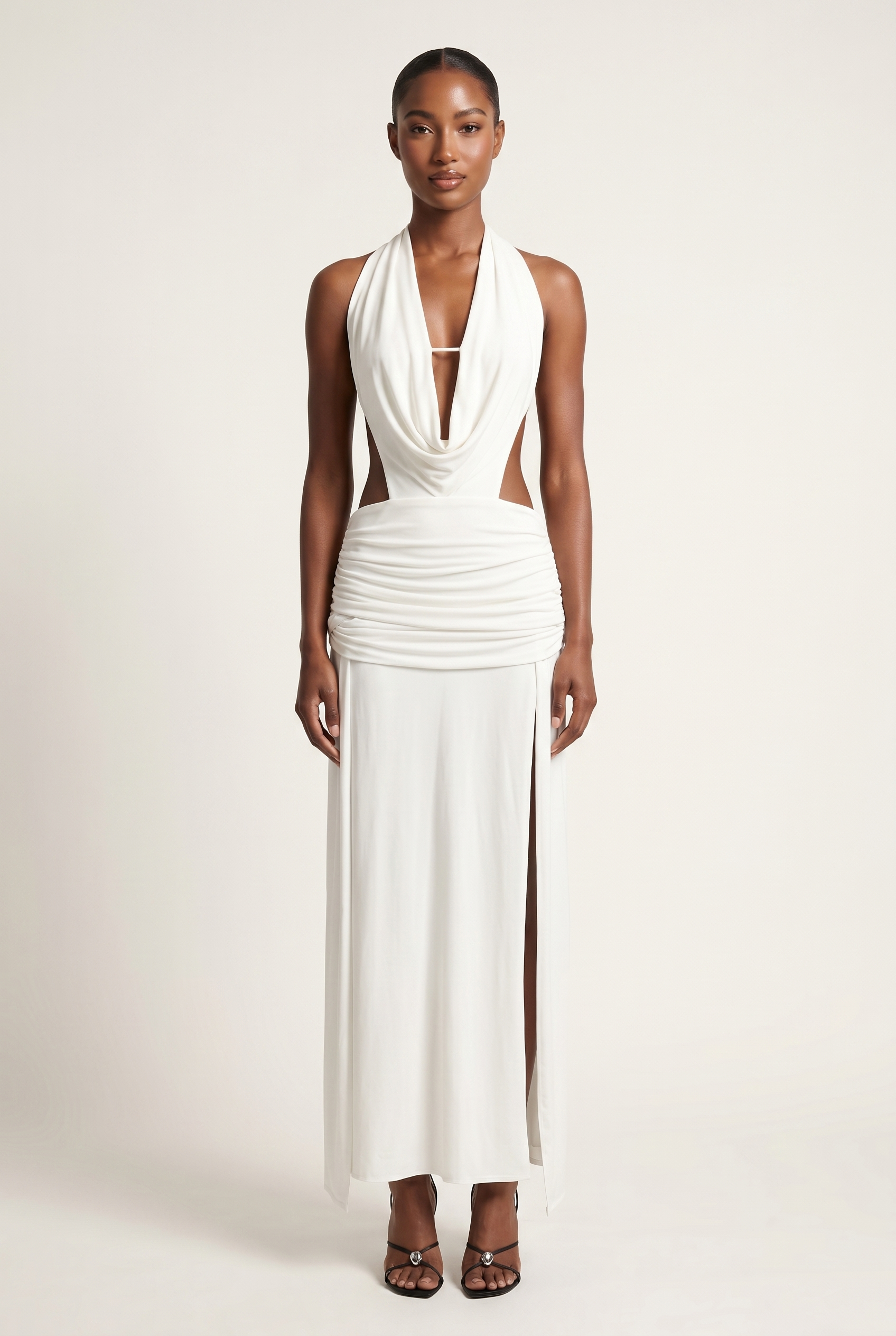 A&A Rivelle Halter Draped Backless Maxi Dress