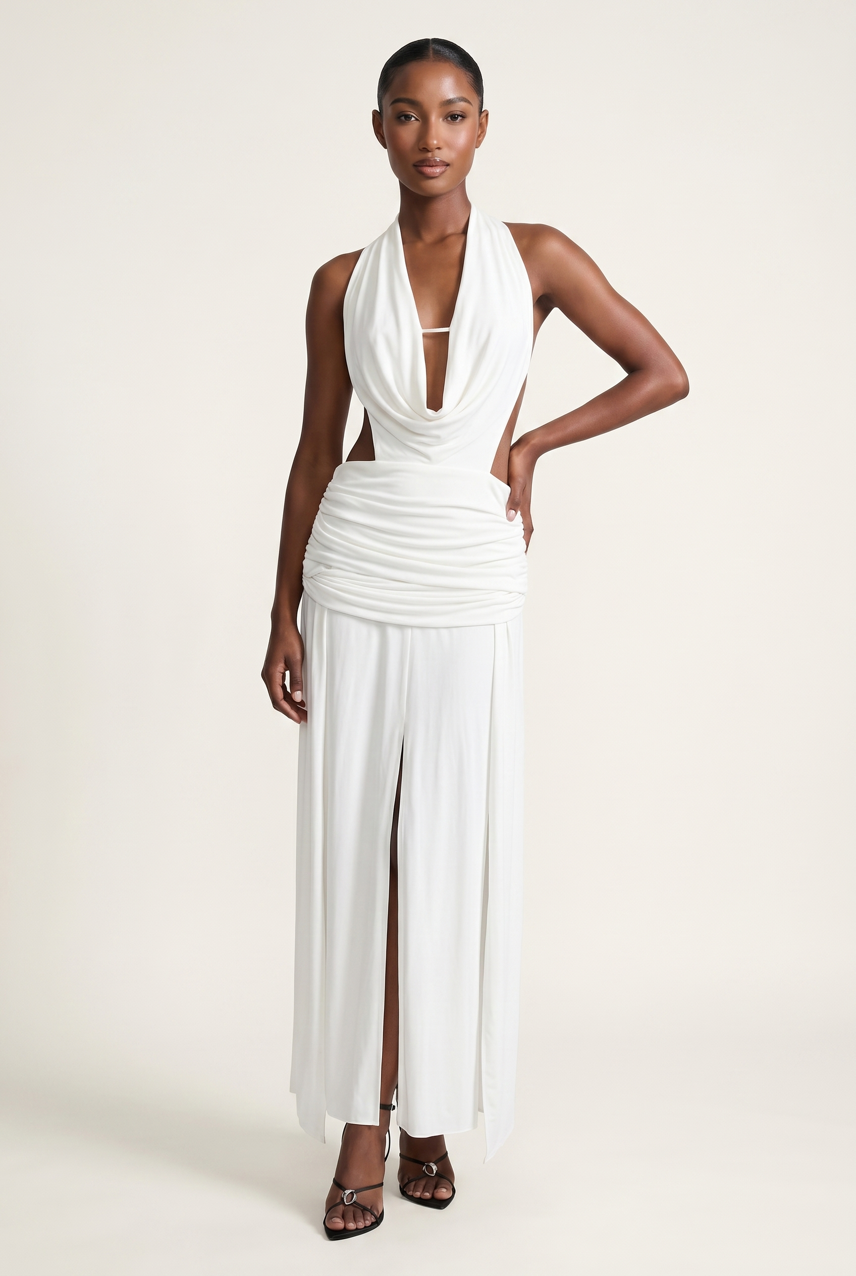 A&A Rivelle Halter Draped Backless Maxi Dress