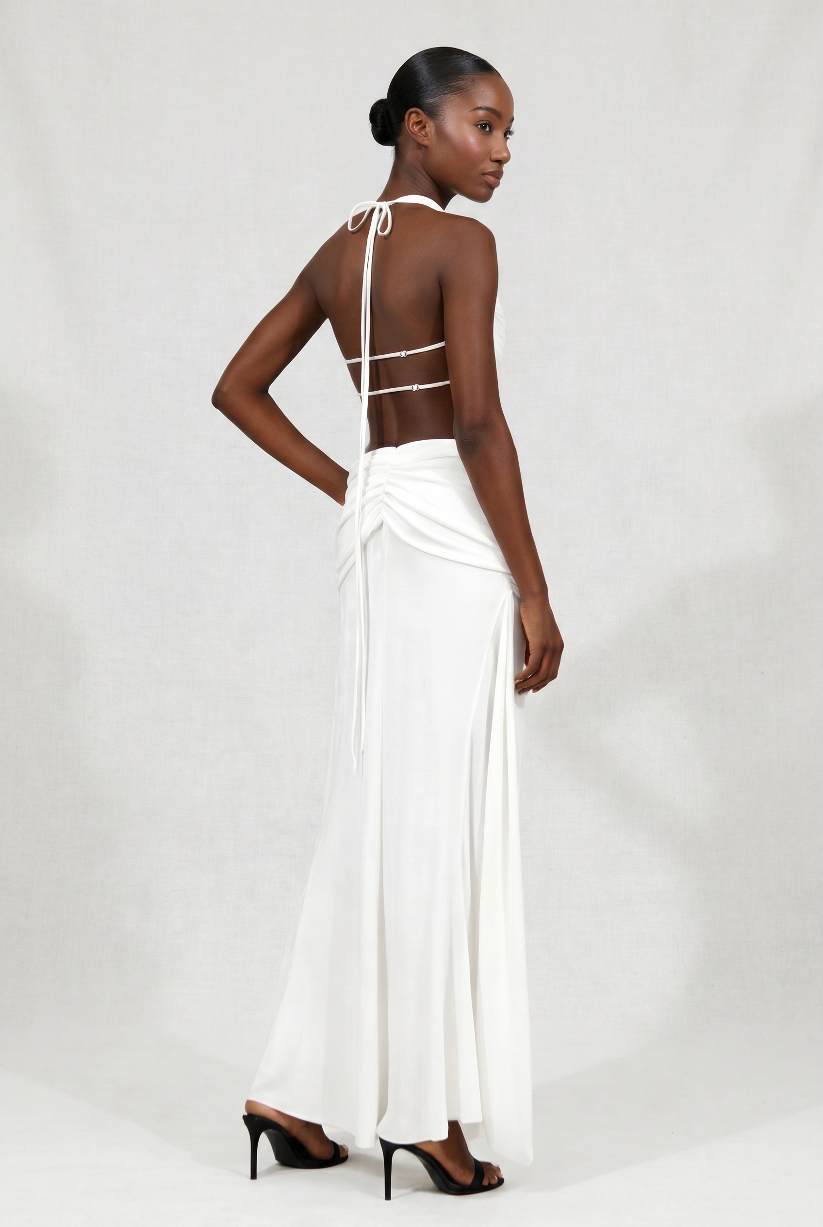 A&A Rivelle Halter Draped Backless Maxi Dress