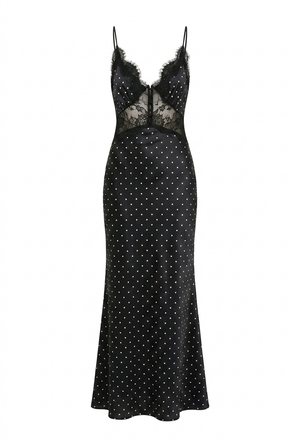 A&A Portelle Lace Detail Polka Dot Spaghetti Strap Maxi Dress